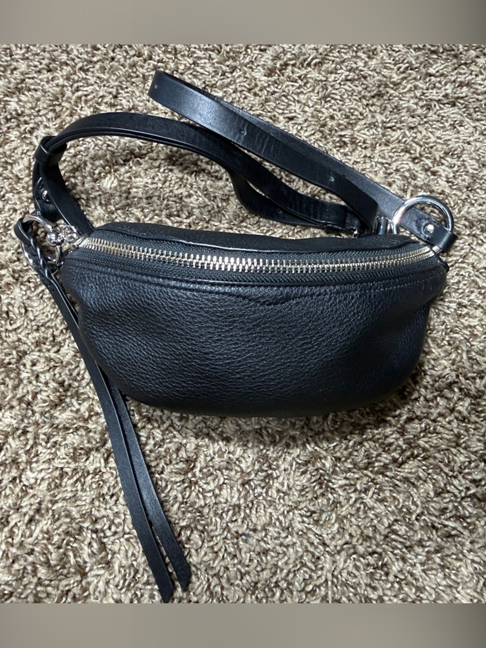 Rebecca Minkoff Black Leather Mini Belt Bag with Silver Hardware